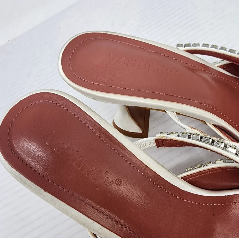 New‎ White Satin Rhinestone Heels Elegant  Mule Stiletto Pumps Wedding Party 7.5 - Picture 5 of 9